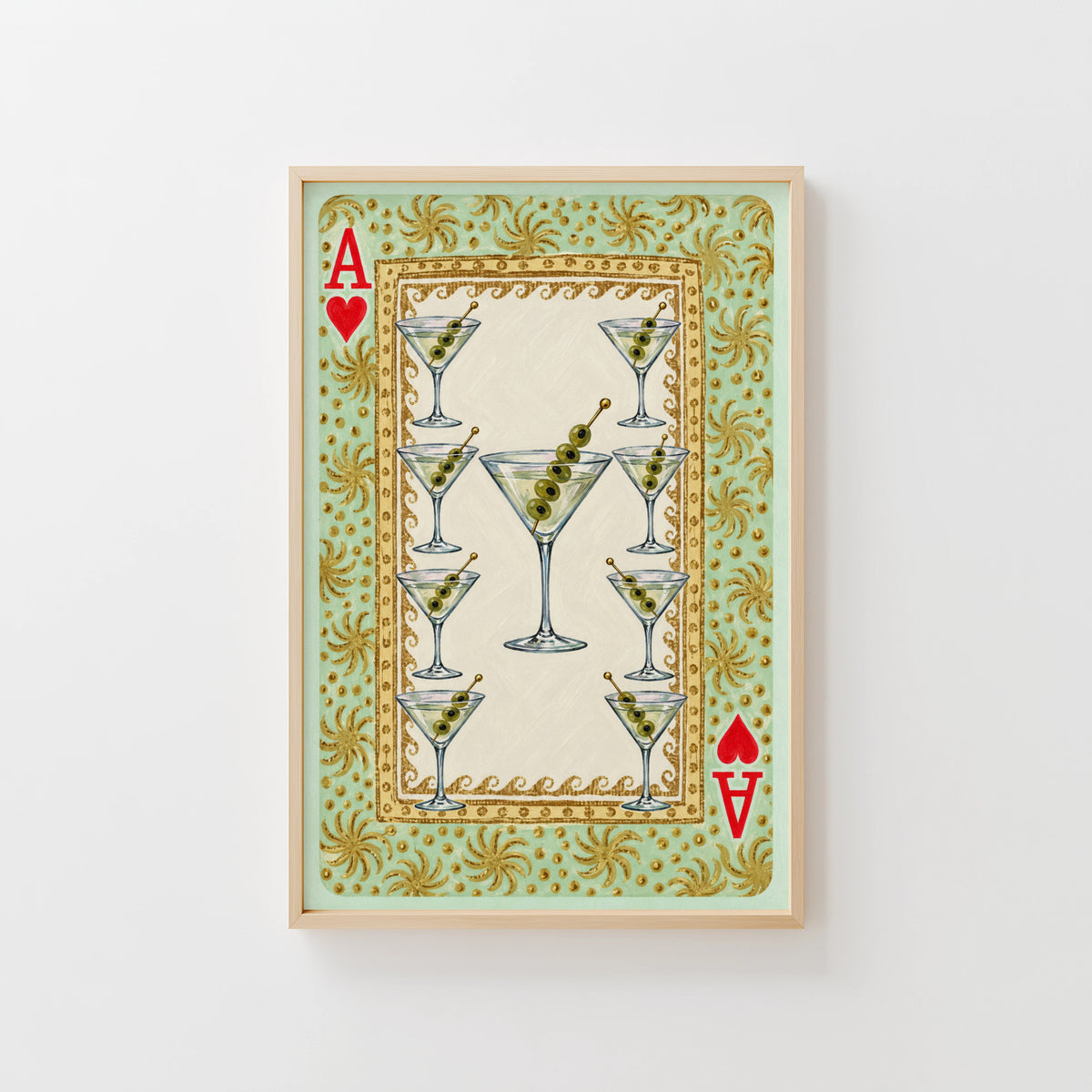 Vintage Martini Print Poster, Ace of Hearts Bar Wall Art