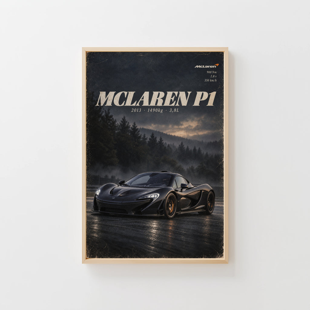 Vintage McLaren P1 Print, Supercar Wall Art