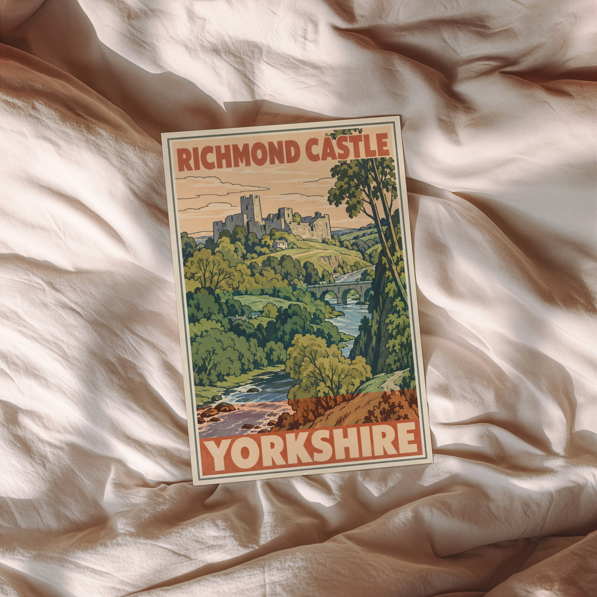 Vintage Richmond Castle Yorkshire Poster, Travel Print