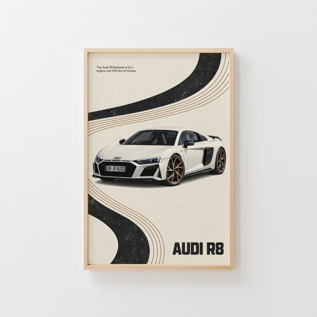 Vintage Audi R8 Print, Car Poster, Supercar Wall Art