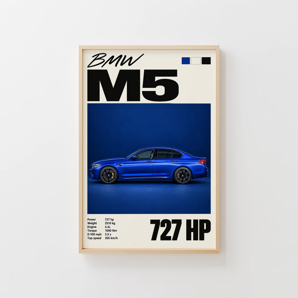 Vintage BMW M5 Print, Blue Car Wall Art