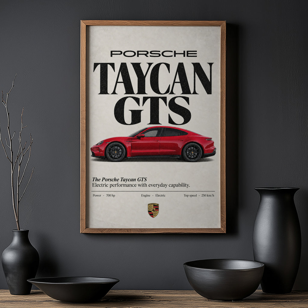 Vintage Porsche Taycan GTS Print, Car Poster, Wall Art