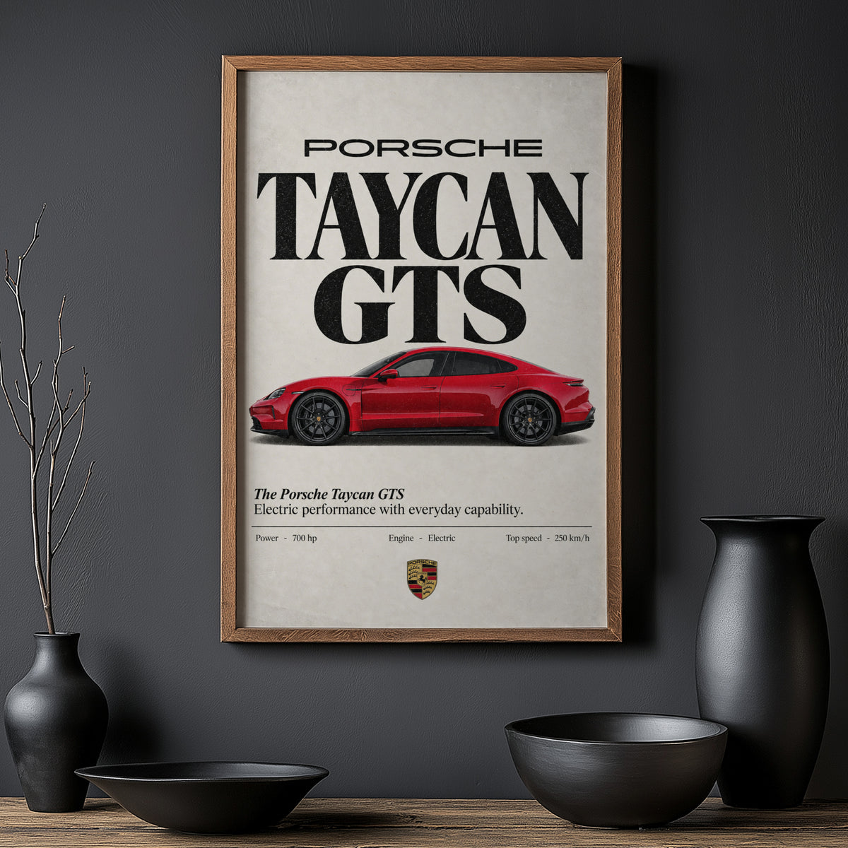 Vintage Porsche Taycan GTS Print, Car Poster, Wall Art
