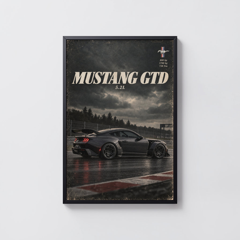 Vintage Mustang GTD Print, Muscle Car Wall Art