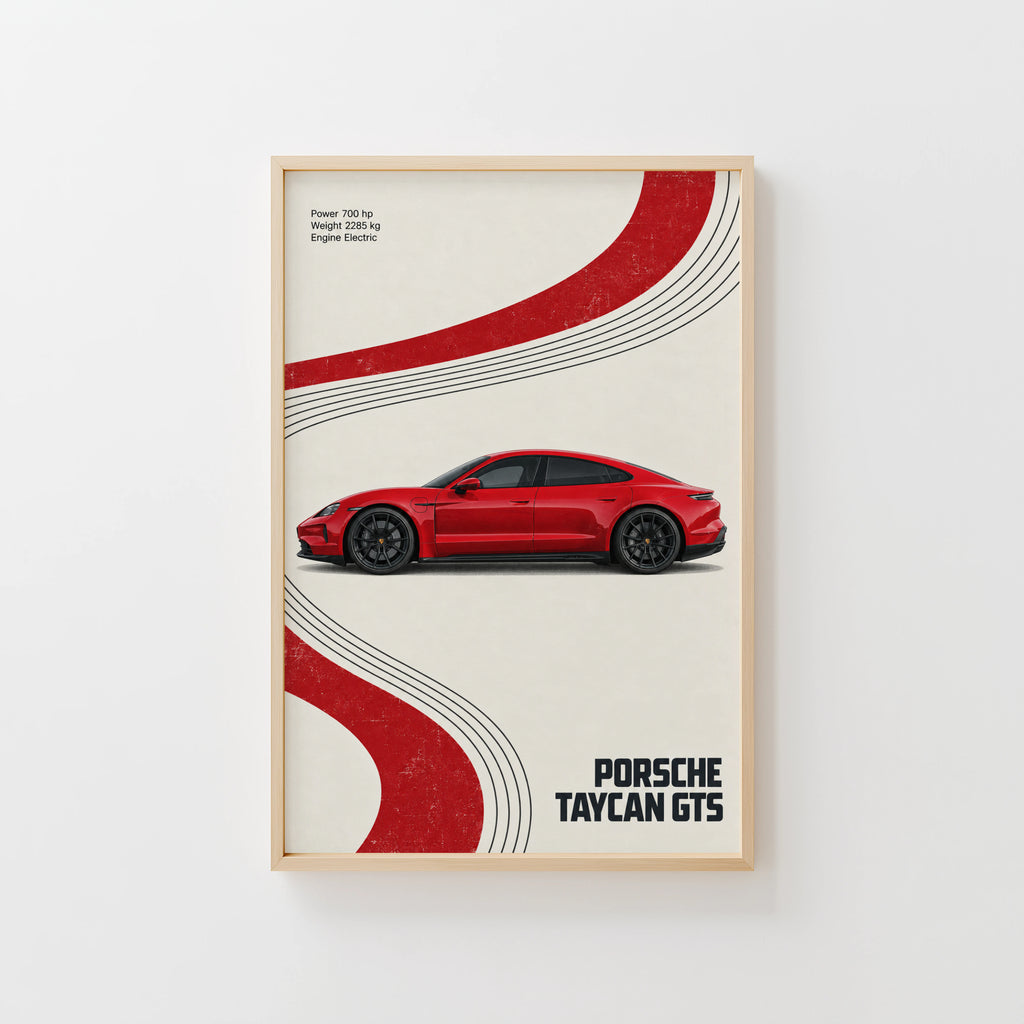 Vintage Porsche Taycan GTS Print, Car Poster