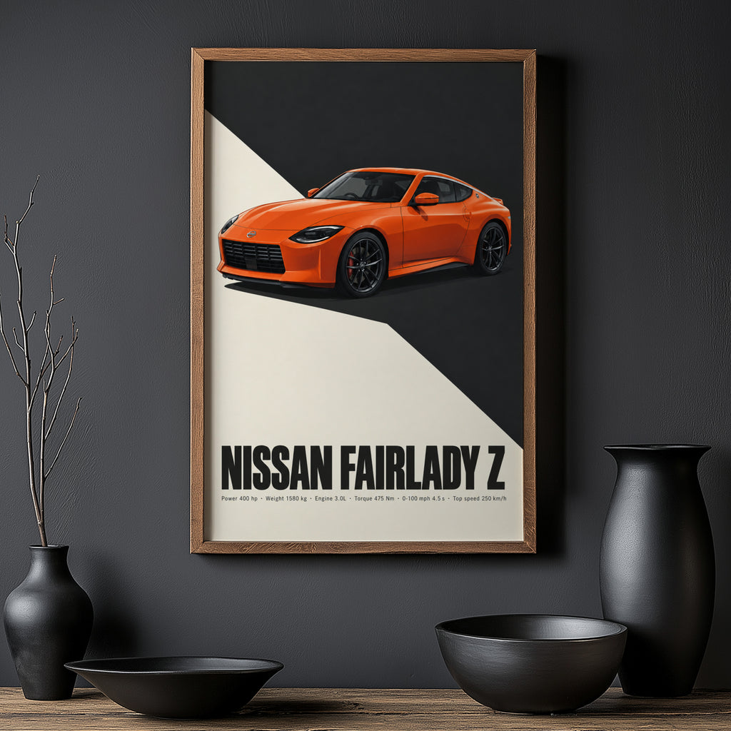 Vintage Nissan Fairlady Z Print, Orange Sports Car