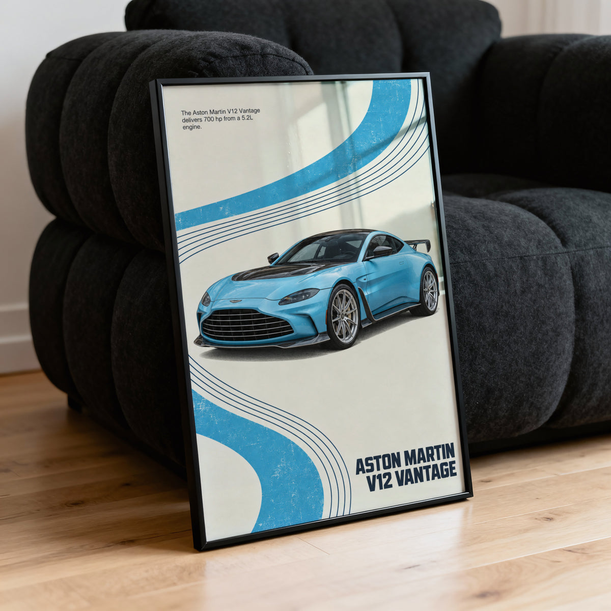 Vintage Aston Martin V12 Vantage Print, Blue Car
