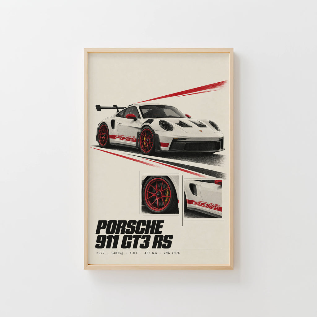 Vintage Porsche 911 GT3 RS Print, Car Poster