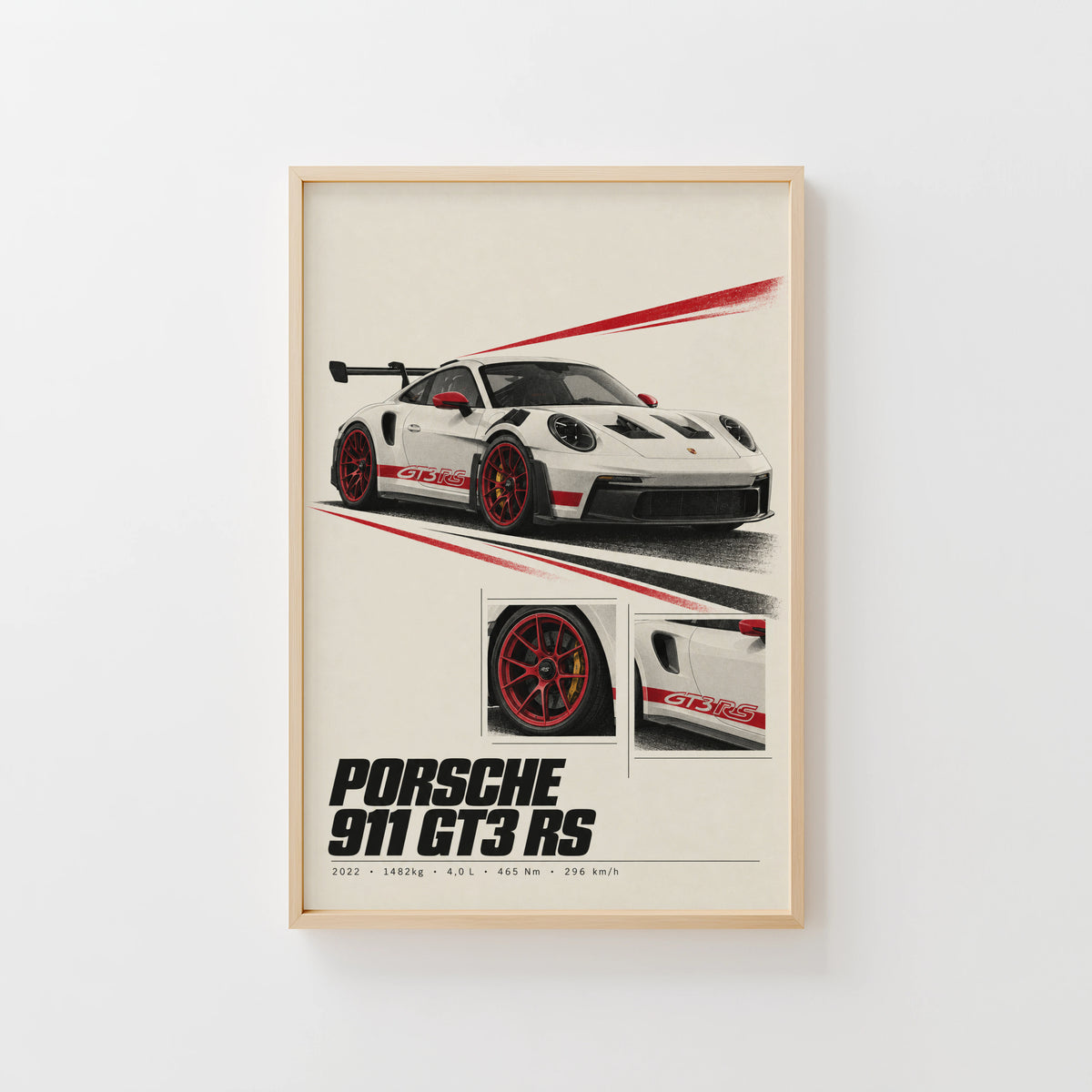 Vintage Porsche 911 GT3 RS Print, Car Poster