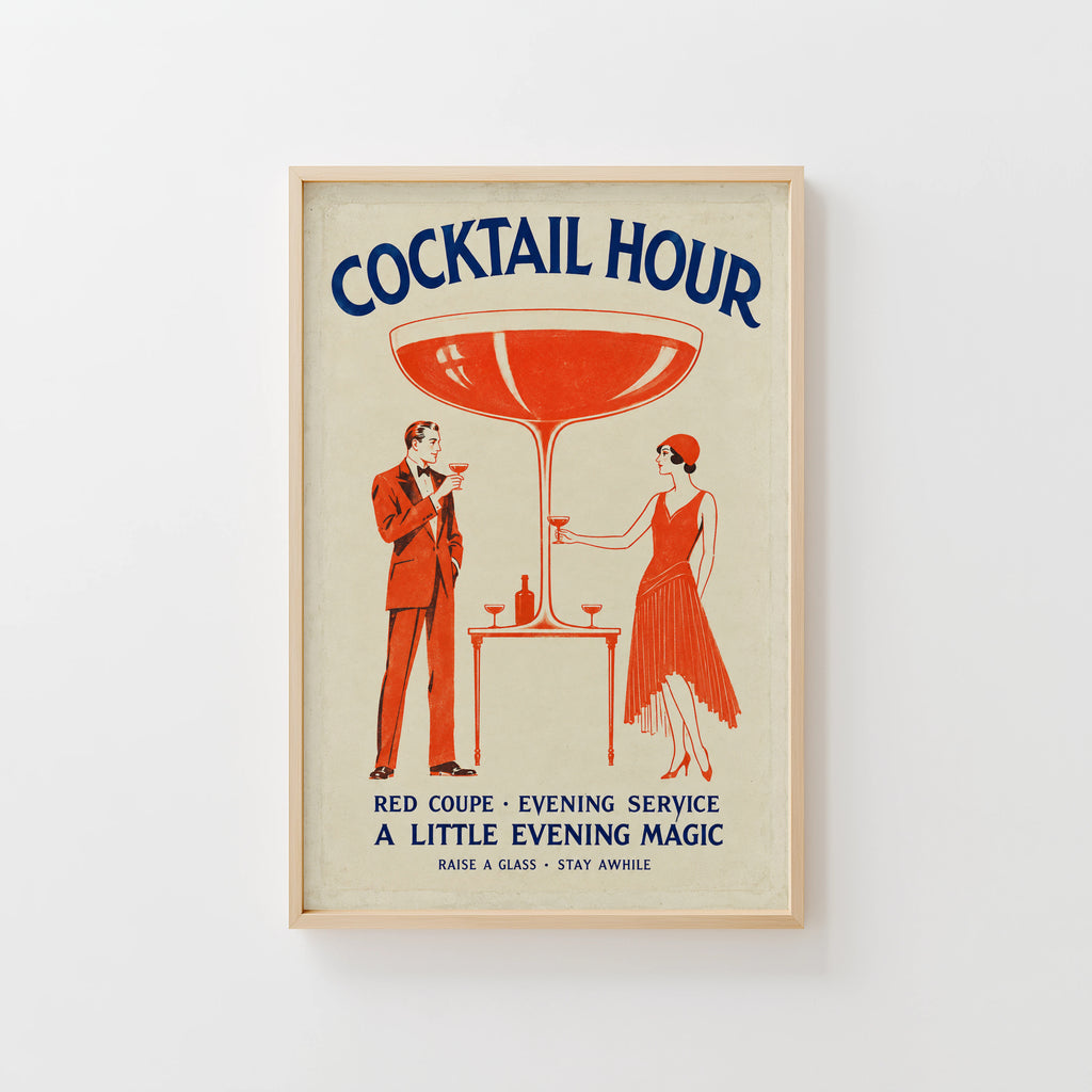 Vintage Cocktail Hour Print Poster, Art Deco Bar Art