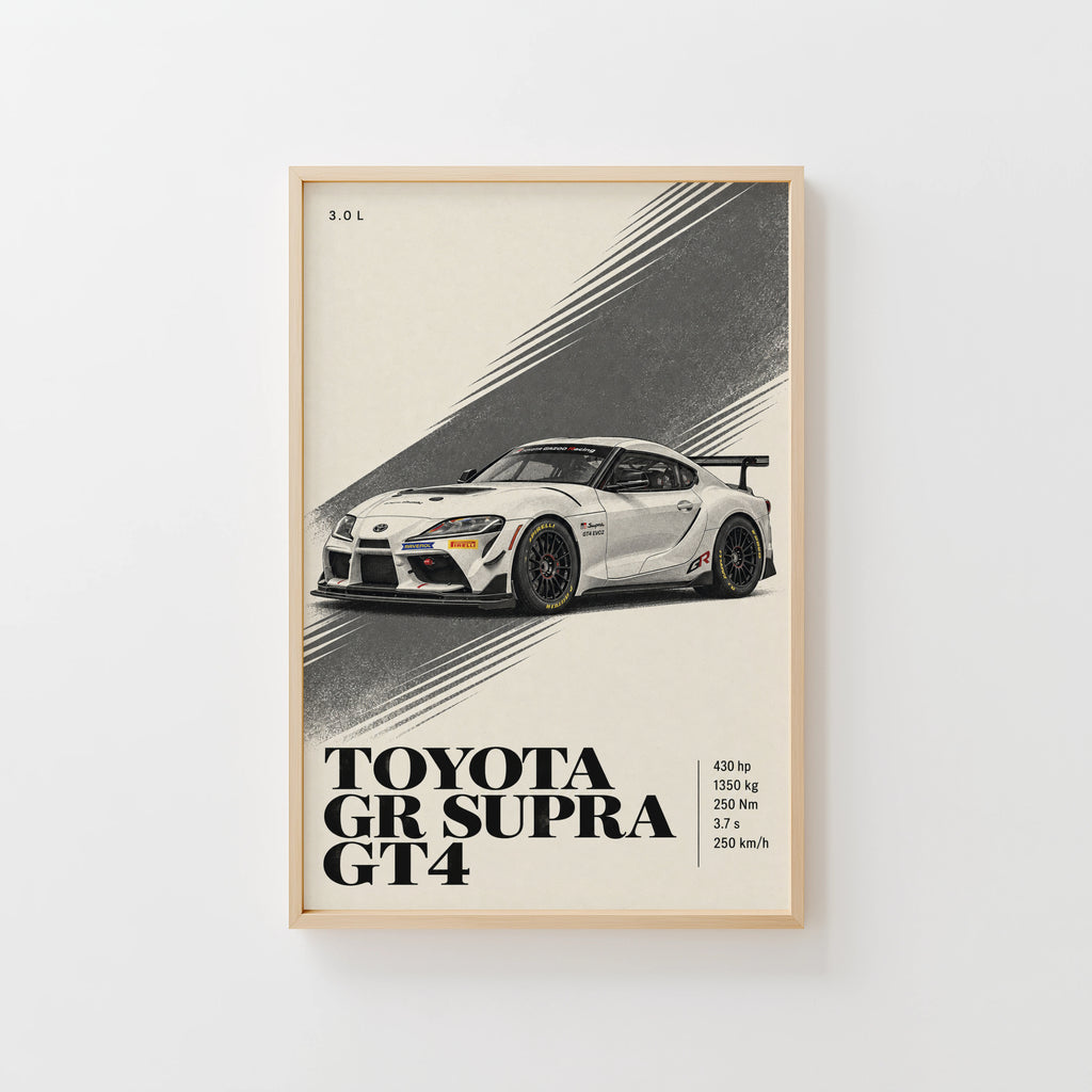 Vintage Toyota GR Supra GT4 Print, Racing Car Art