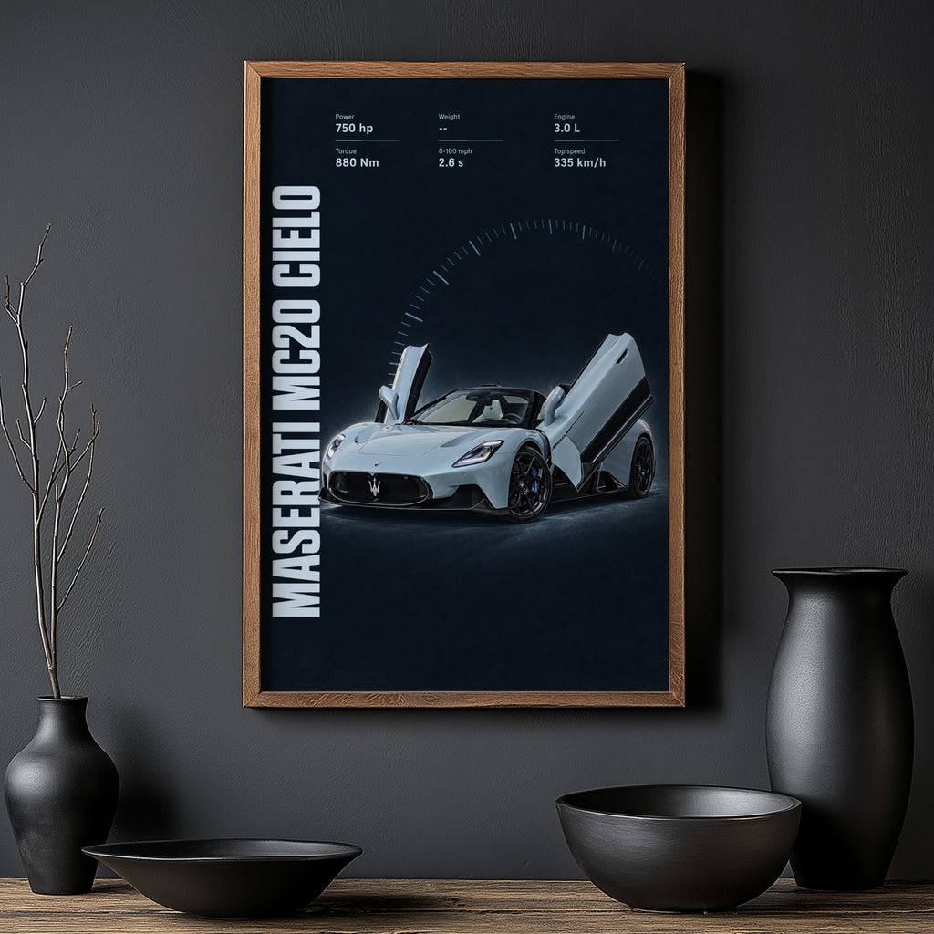 Vintage Maserati MC20 Cielo Print, Supercar Art