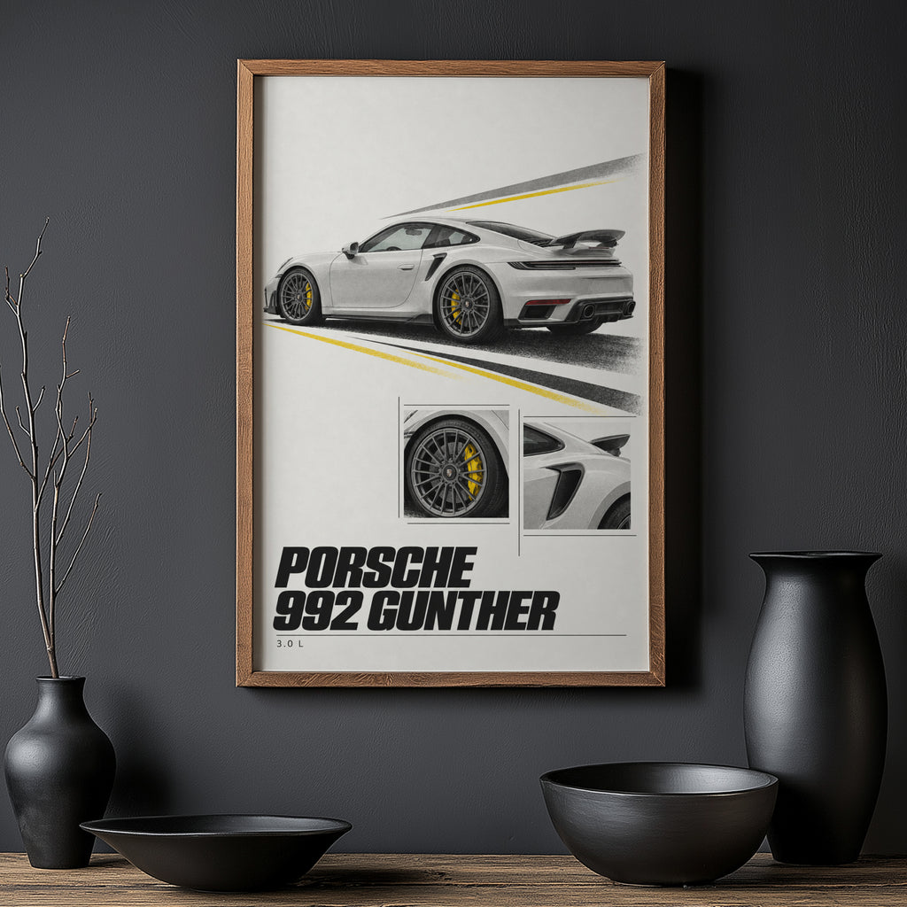 Vintage Porsche 992 Print, Car Wall Art