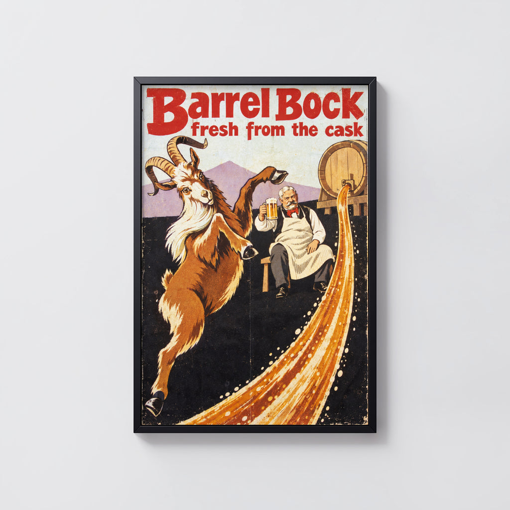 Vintage Barrel Bock Beer Print, Goat Beer Poster
