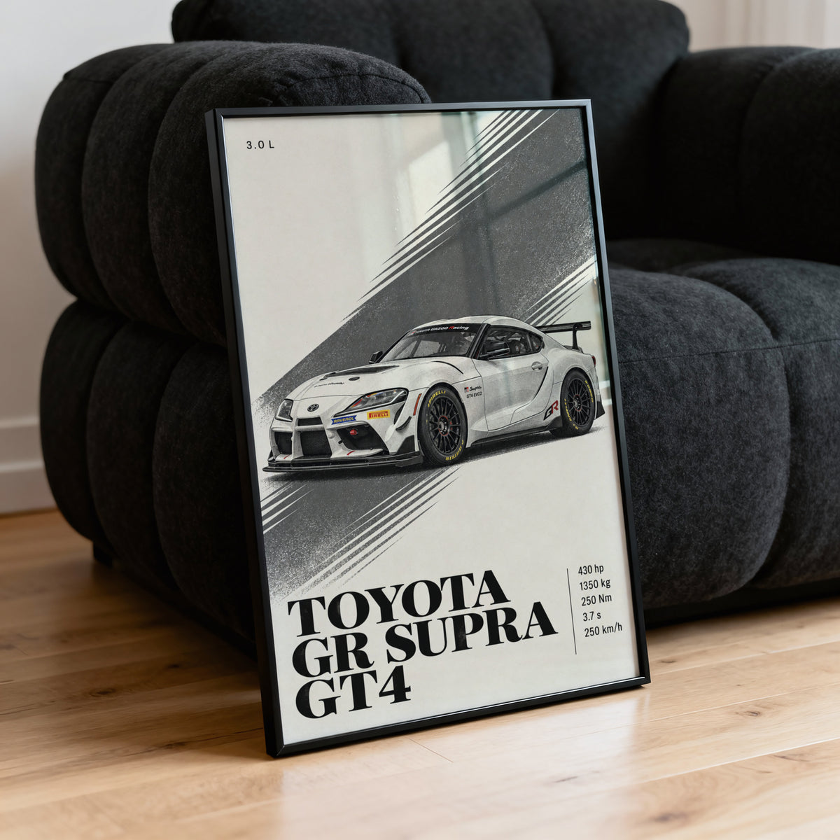 Vintage Toyota GR Supra GT4 Print, Racing Car Art
