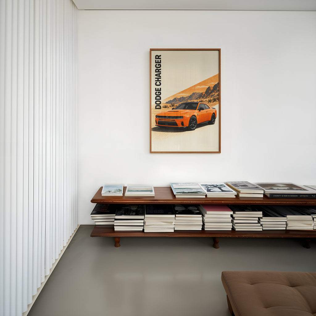 Vintage Dodge Charger Print, Orange Muscle Car Art