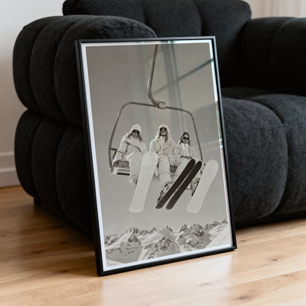 Vintage Ski Lift Girls Print, Winter Mountain Poster