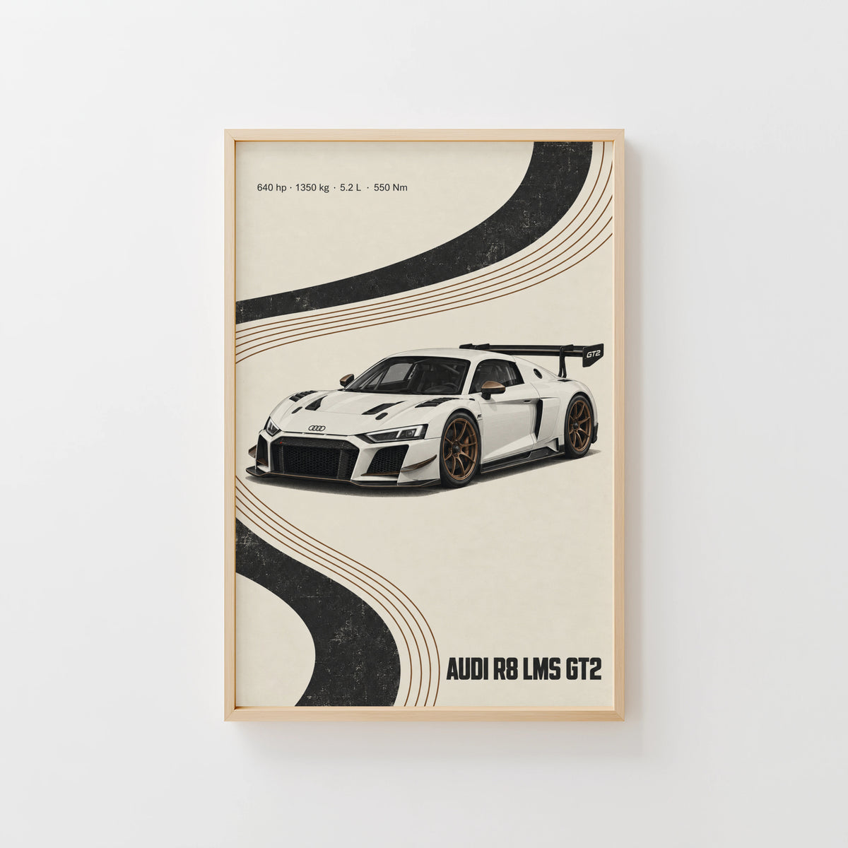 Vintage Audi R8 LMS GT2 Print, Racing Car Wall Art