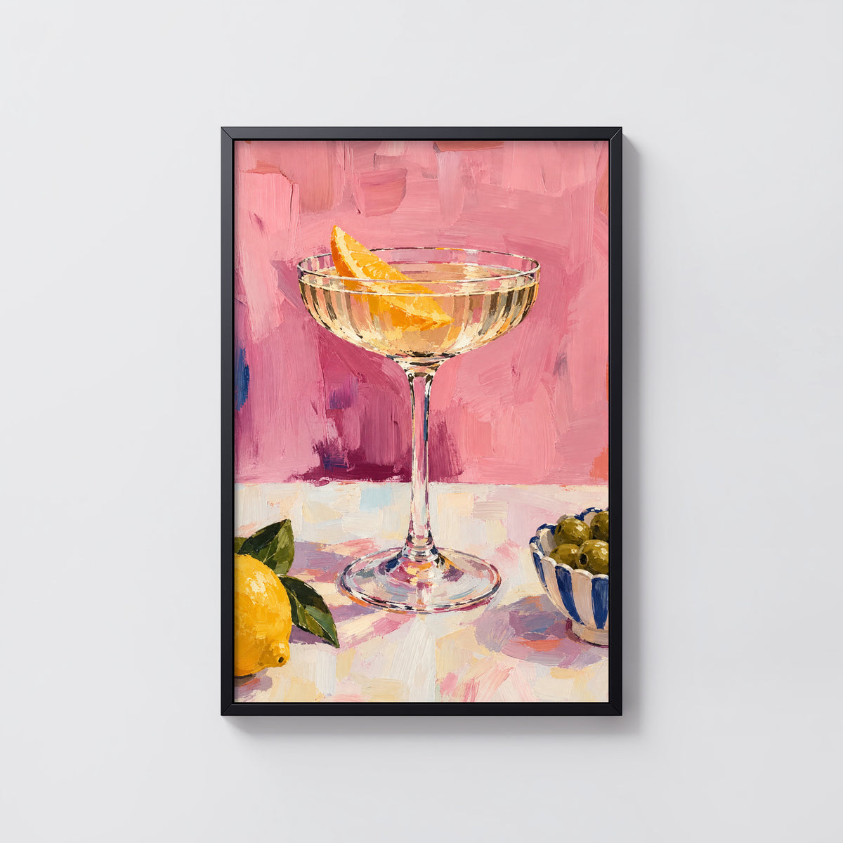 Vintage Cocktail Print Poster, Pink Kitchen Wall Art