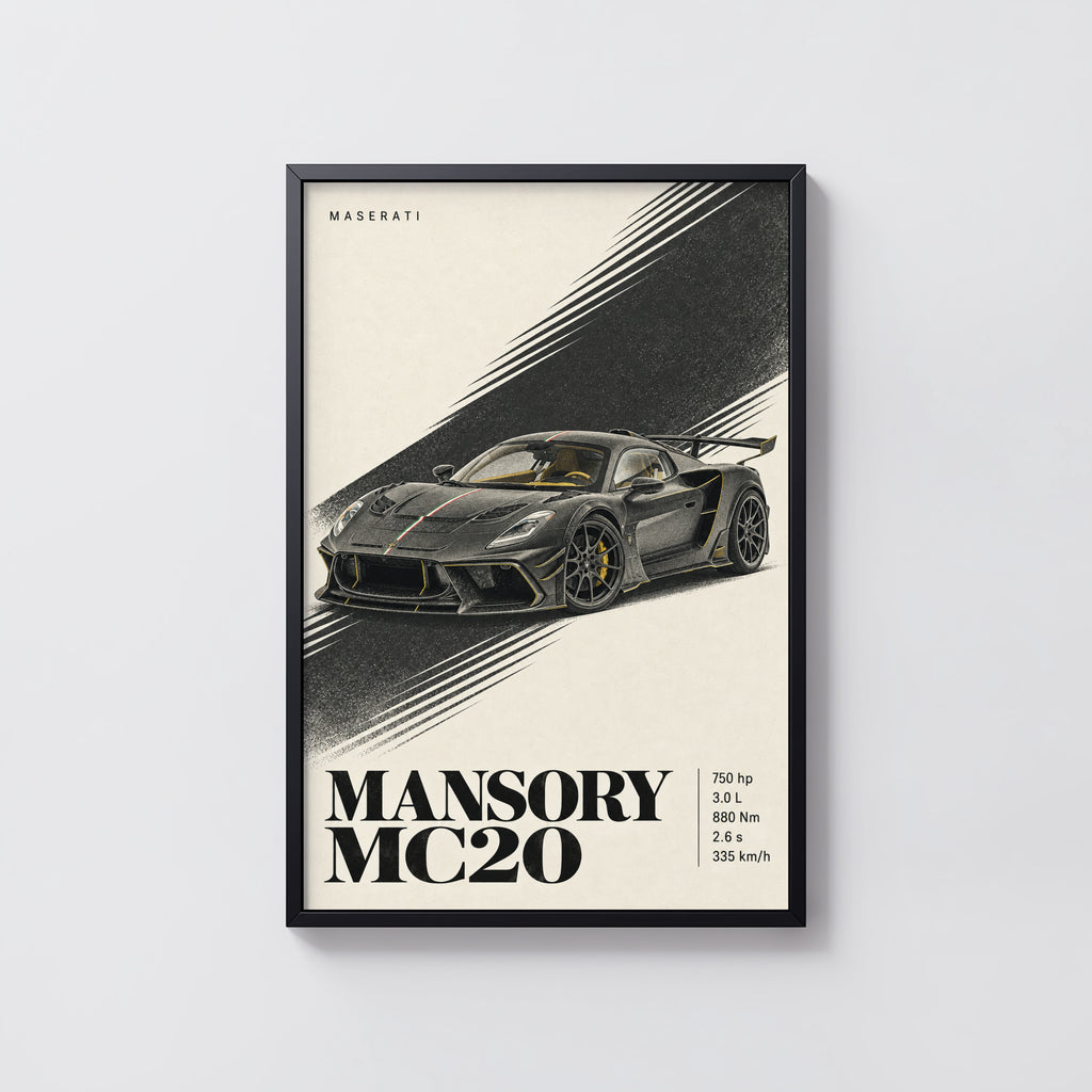 Vintage Maserati MC20 Print, Supercar Wall Art