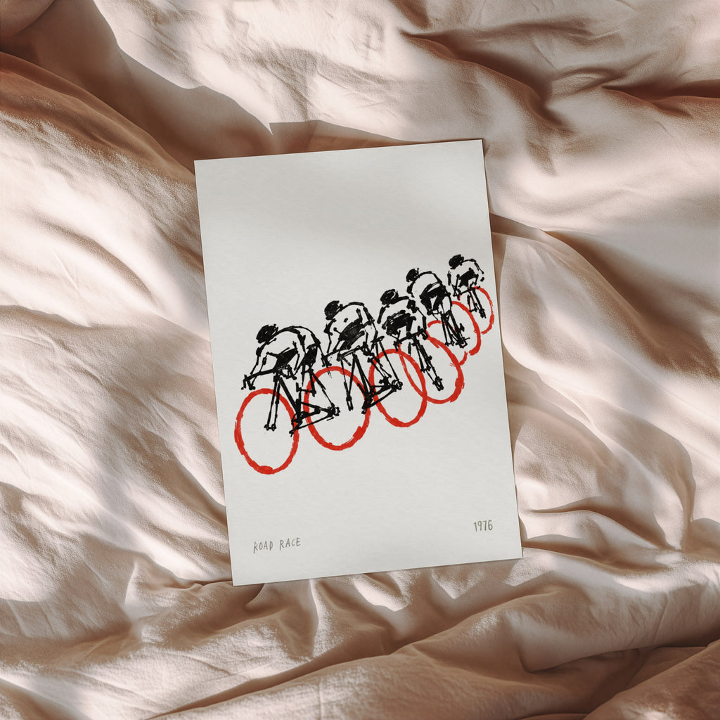 Vintage Cycling Poster, Road Race Wall Art, 1976 Print