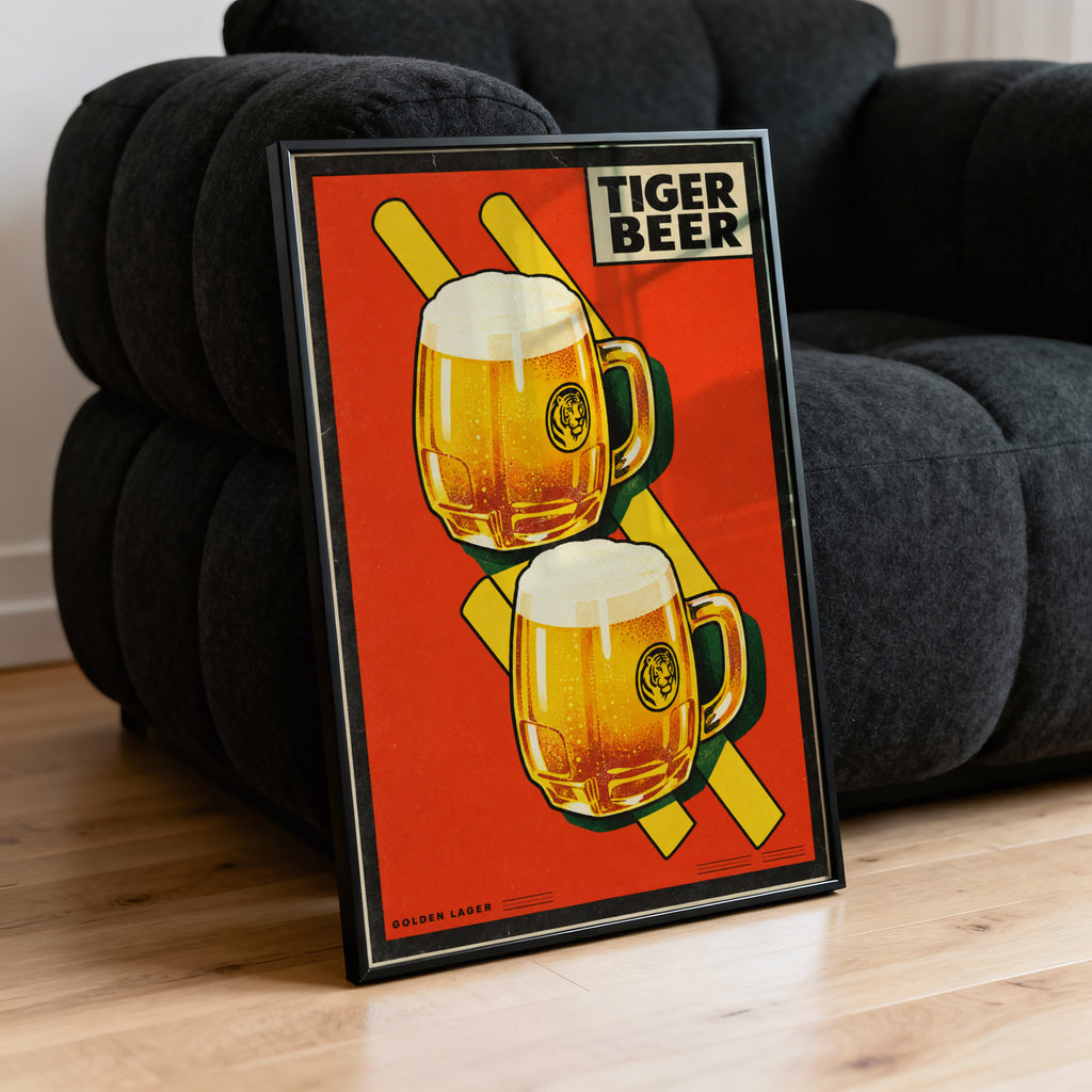 Vintage Tiger Beer Print, Golden Lager Poster, Pub Art