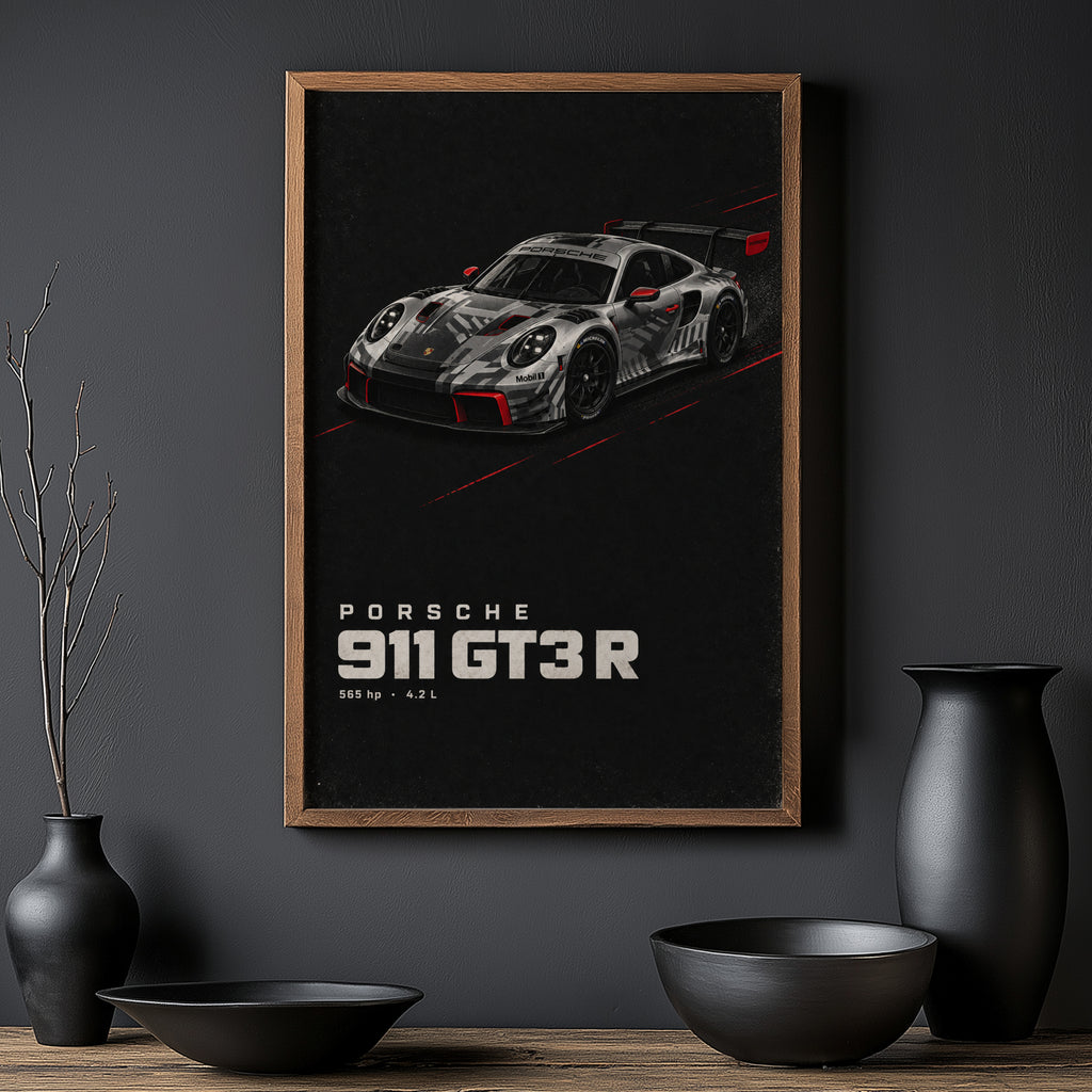 Vintage Porsche 911 GT3 R Print, Race Car Wall Art