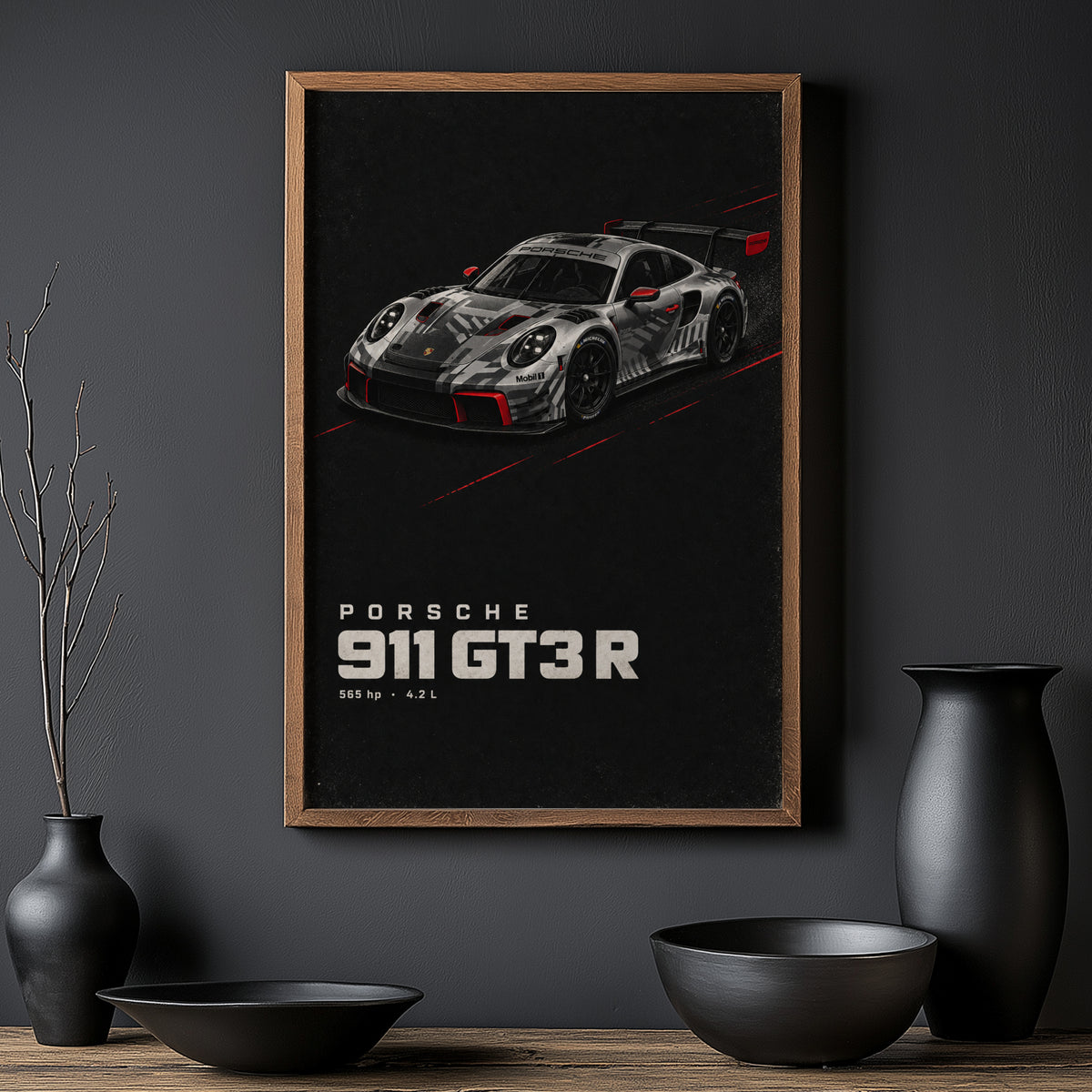 Vintage Porsche 911 GT3 R Print, Race Car Wall Art