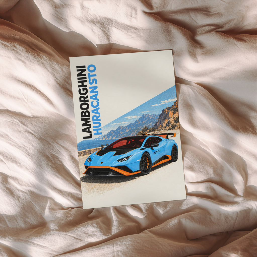 Vintage Lamborghini Huracan STO Print, Supercar Art