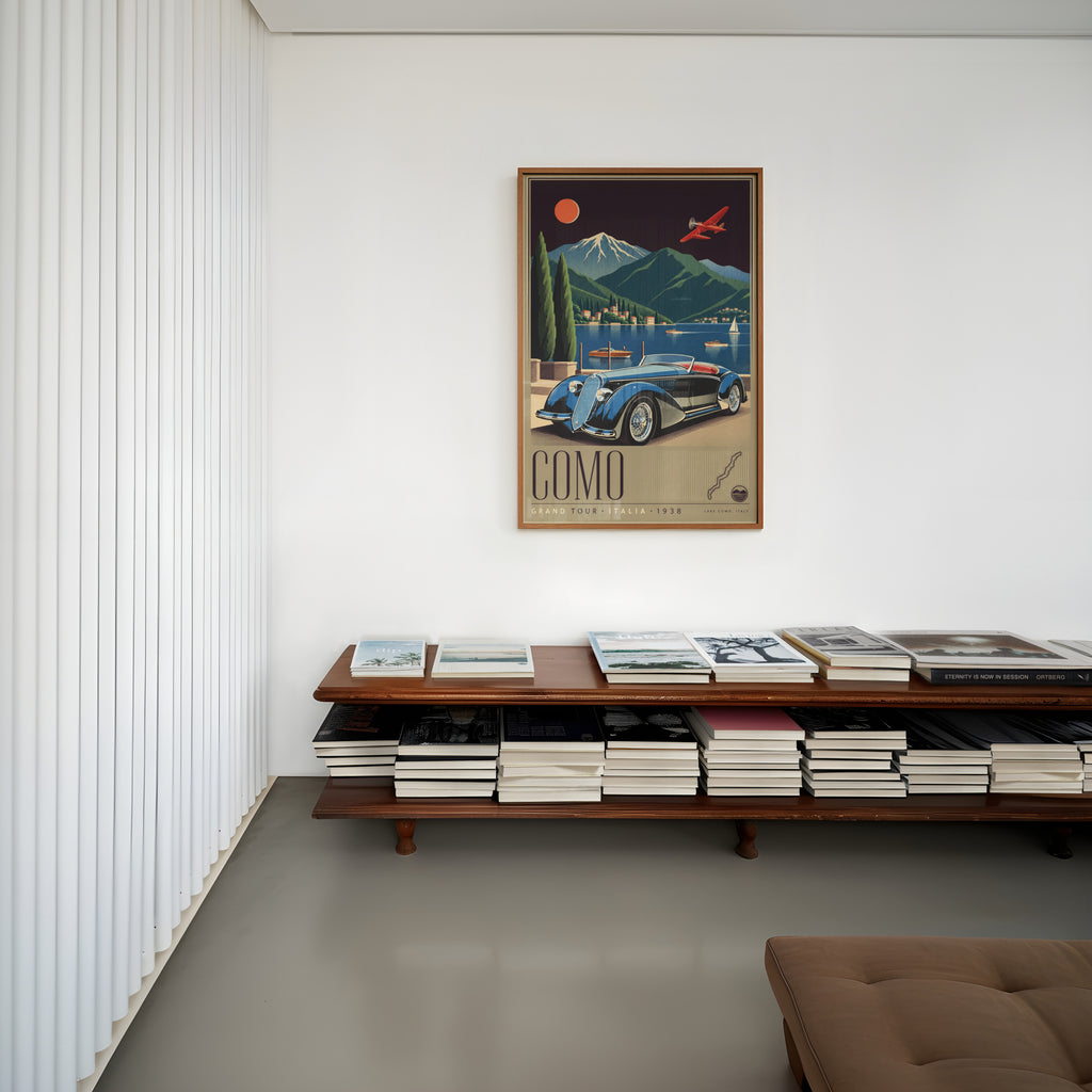Vintage Lake Como Italy Poster, Art Deco Wall Art, Car Print