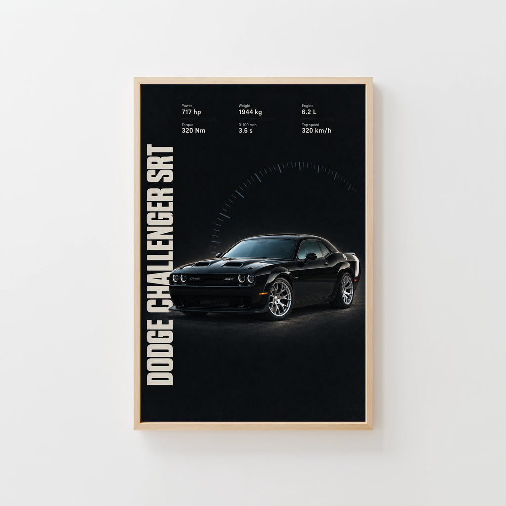 Vintage Dodge Challenger SRT Print, Muscle Car Art
