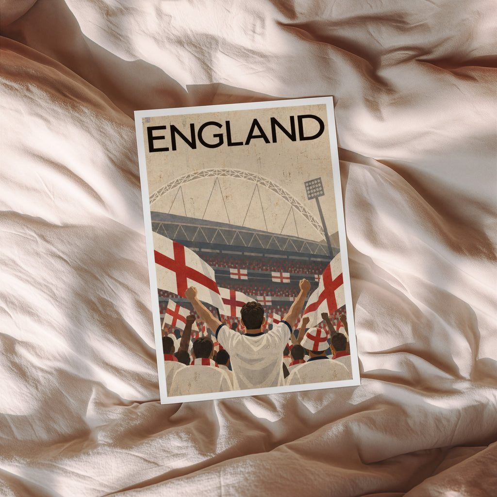 Vintage England Football Poster, Wembley Wall Art, Print