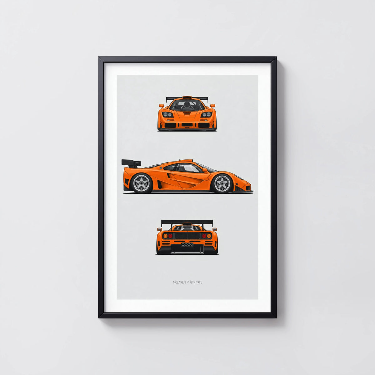 Vintage McLaren F1 GTR 1995 Three-View Wall Art Print