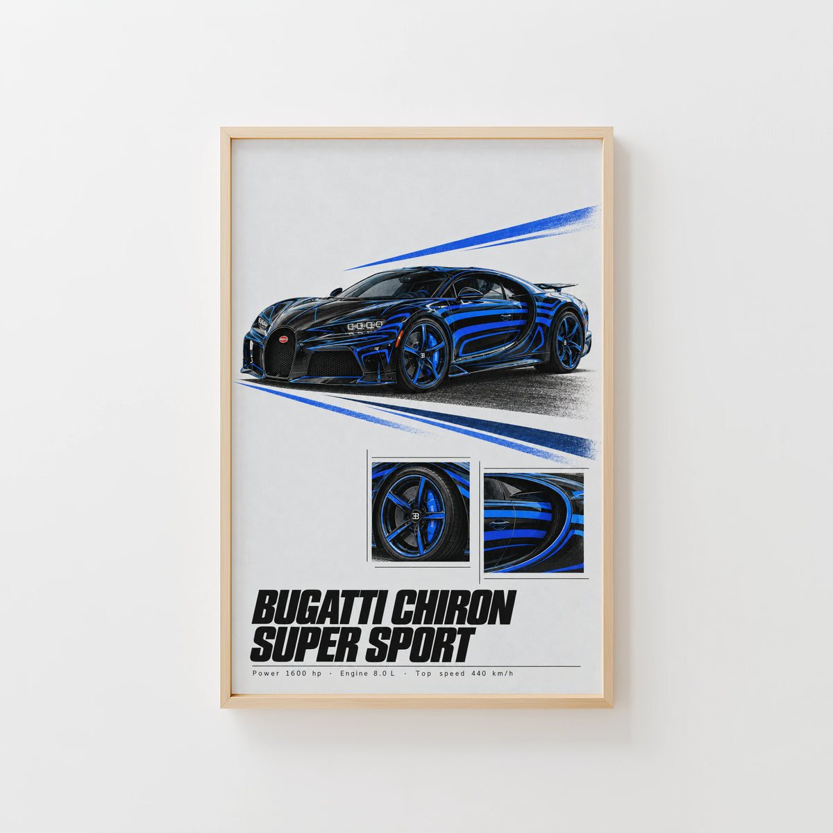 Vintage Bugatti Chiron Print, Supercar Wall Art