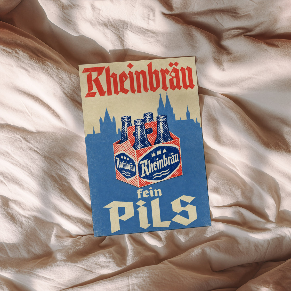 Vintage Rheinbrau Pils Beer Print, Retro Poster