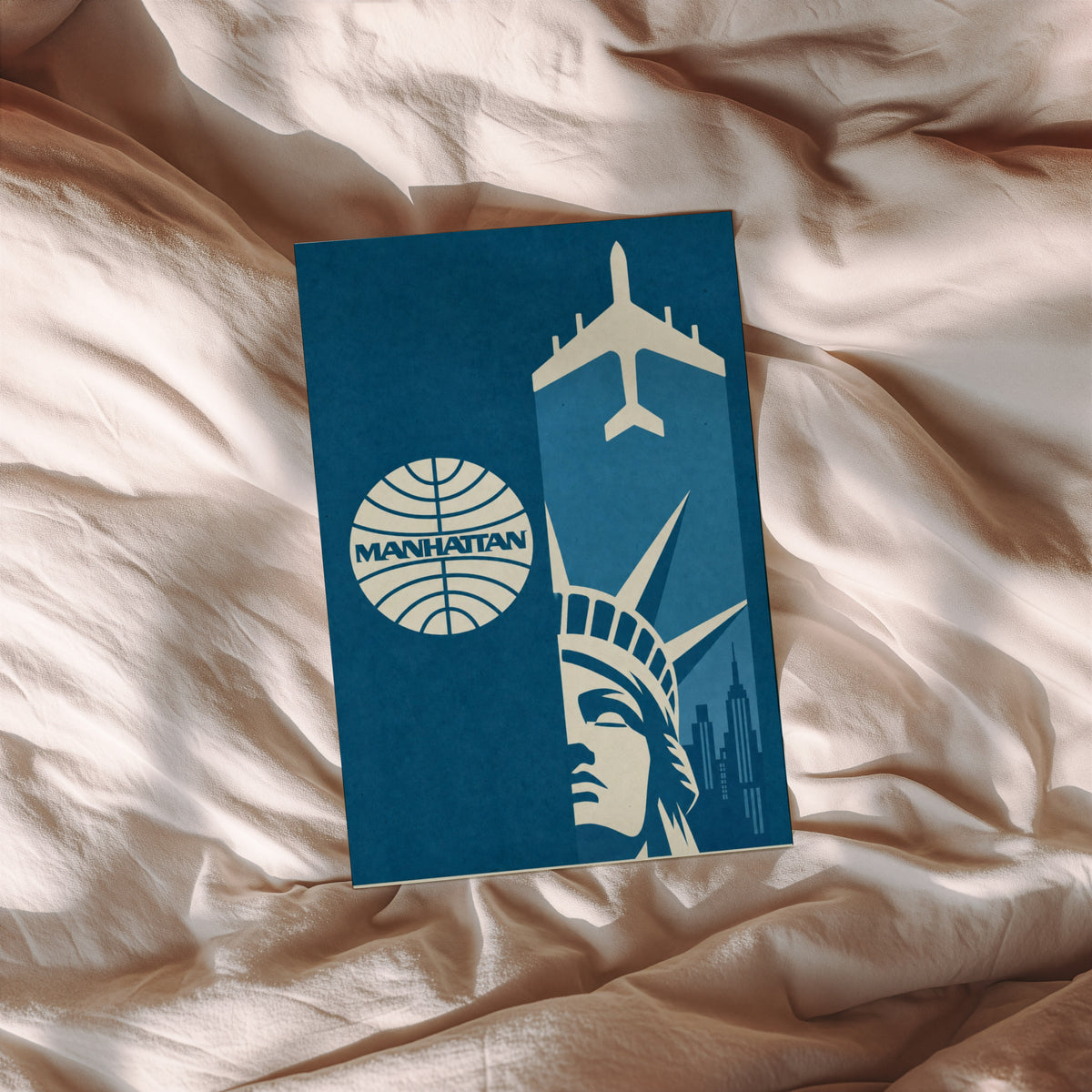 Vintage Manhattan Poster, Airline Wall Art, NYC Print