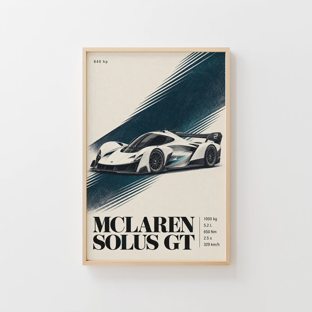 Vintage McLaren Solus GT Print, Supercar Wall Art