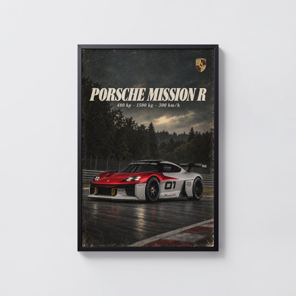 Vintage Porsche Mission R Print, Racing Car Art