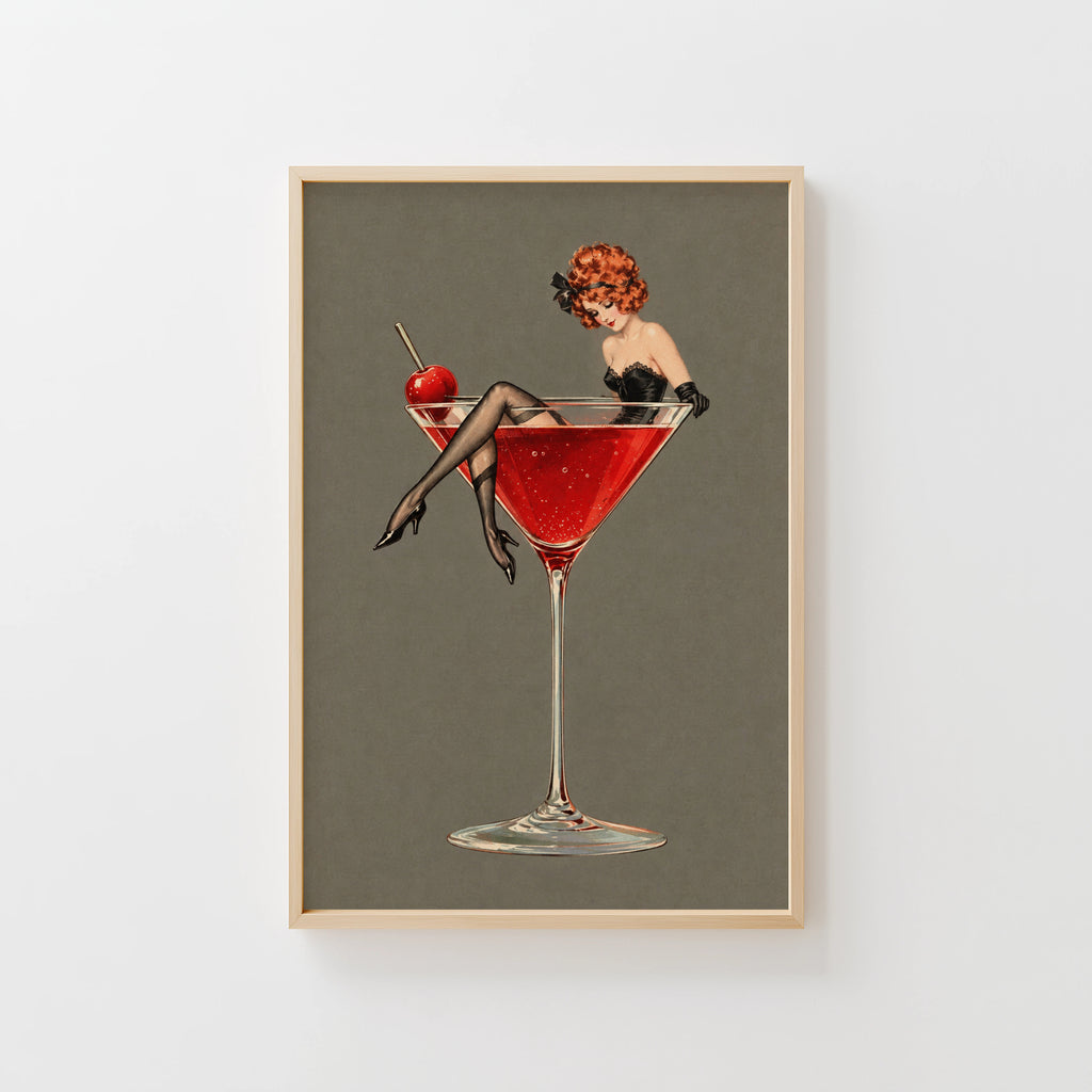 Vintage Cocktail Print Poster, Martini Pin Up Wall Art