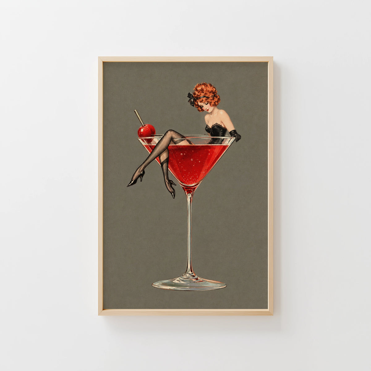 Vintage Cocktail Print Poster, Martini Pin Up Wall Art