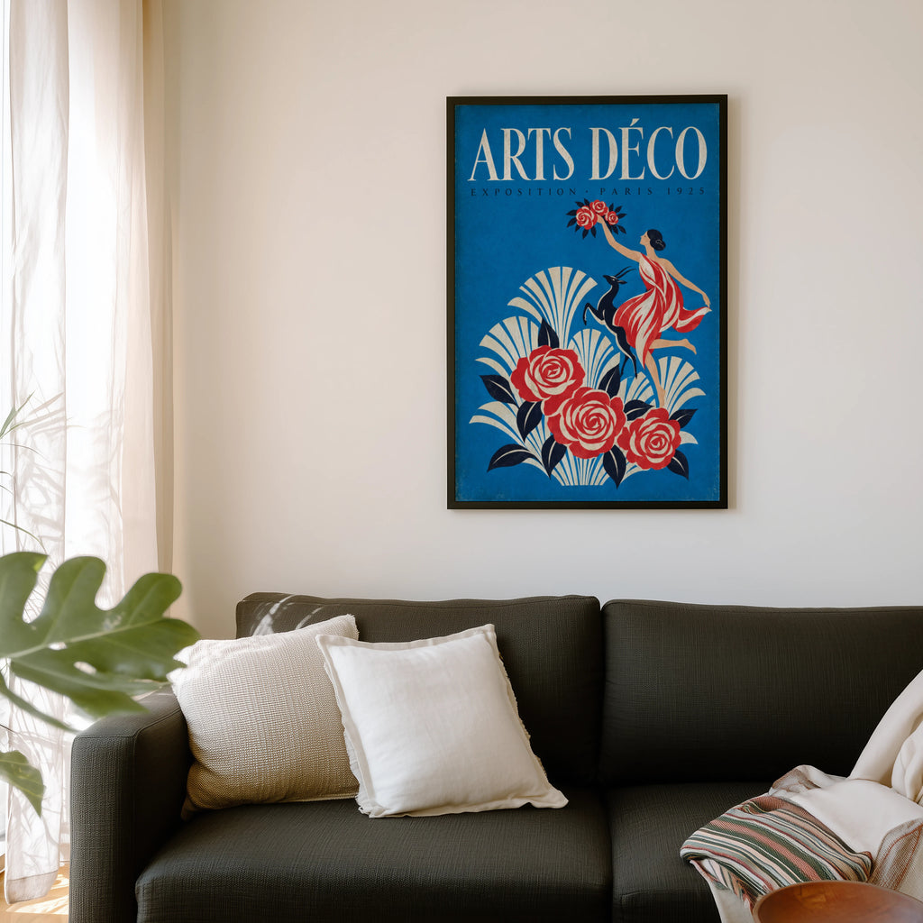 Vintage Paris 1925 Art Deco Poster, Rose Wall Art, Print