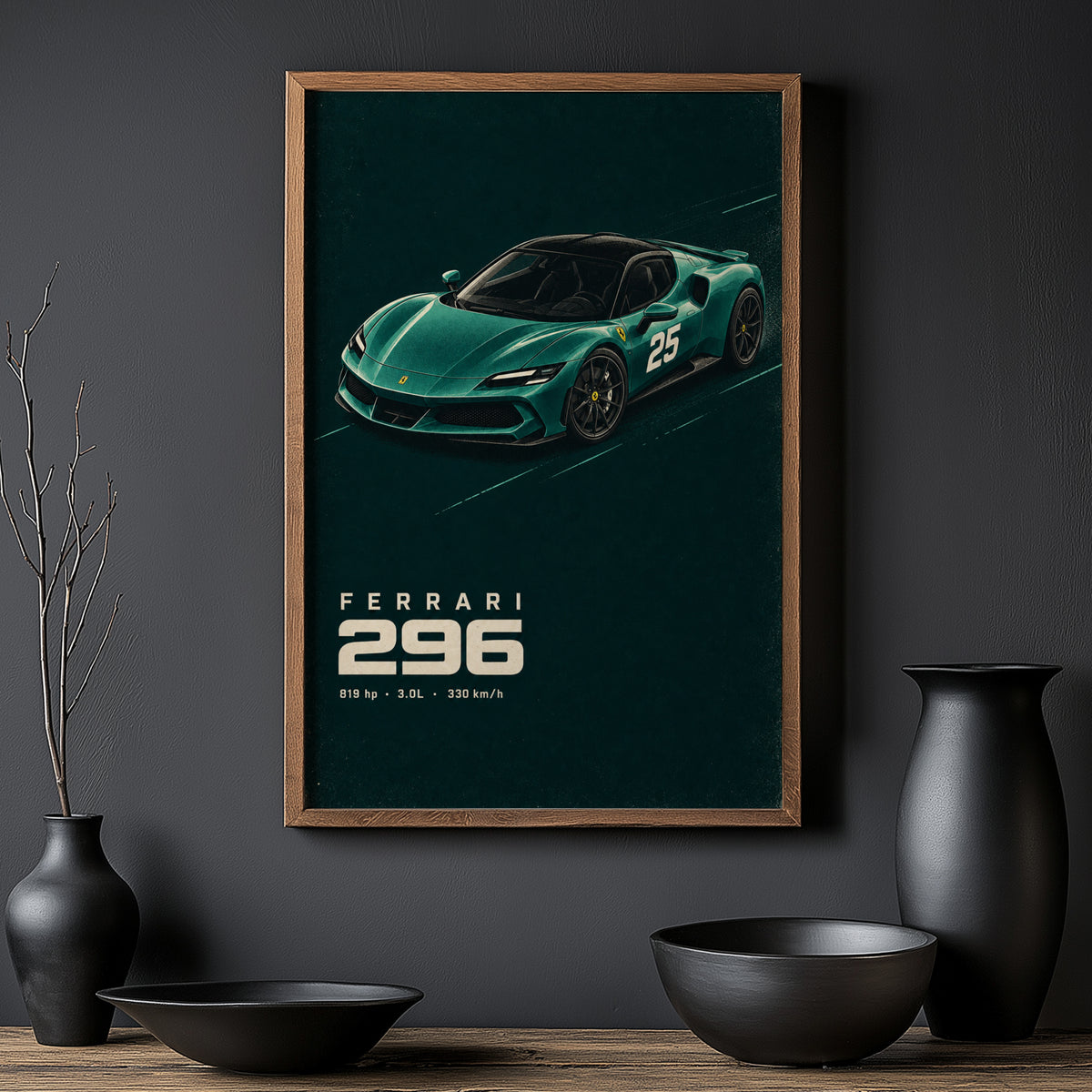 Vintage Ferrari 296 Print Poster, Supercar Wall Art