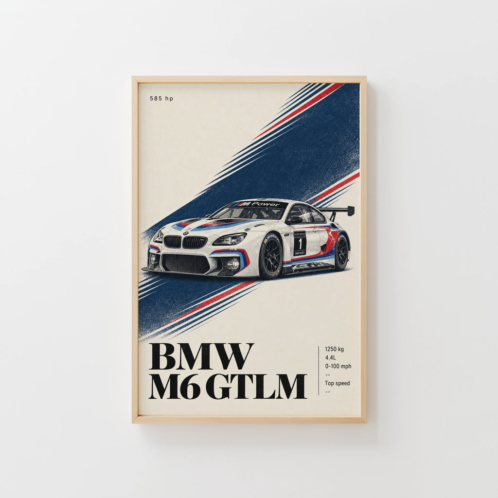 Vintage BMW M6 GTLM Race Car Print, Garage Art