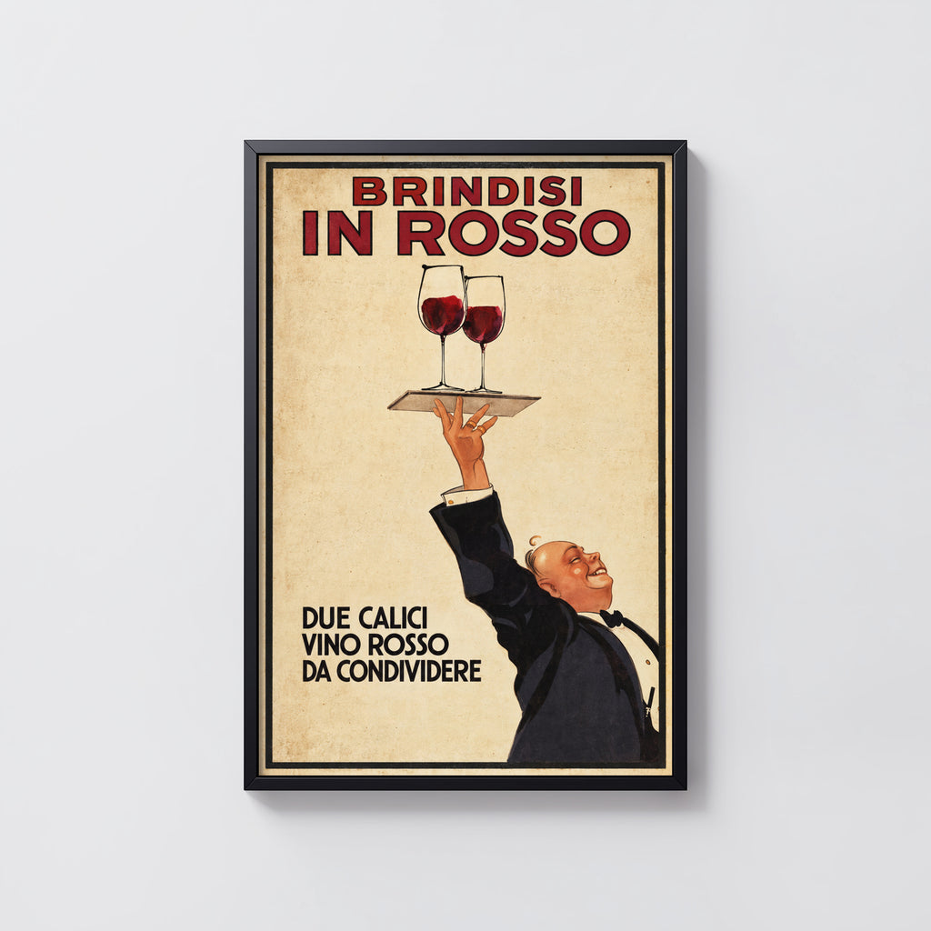Vintage Red Wine Print Poster, Italian Waiter Art