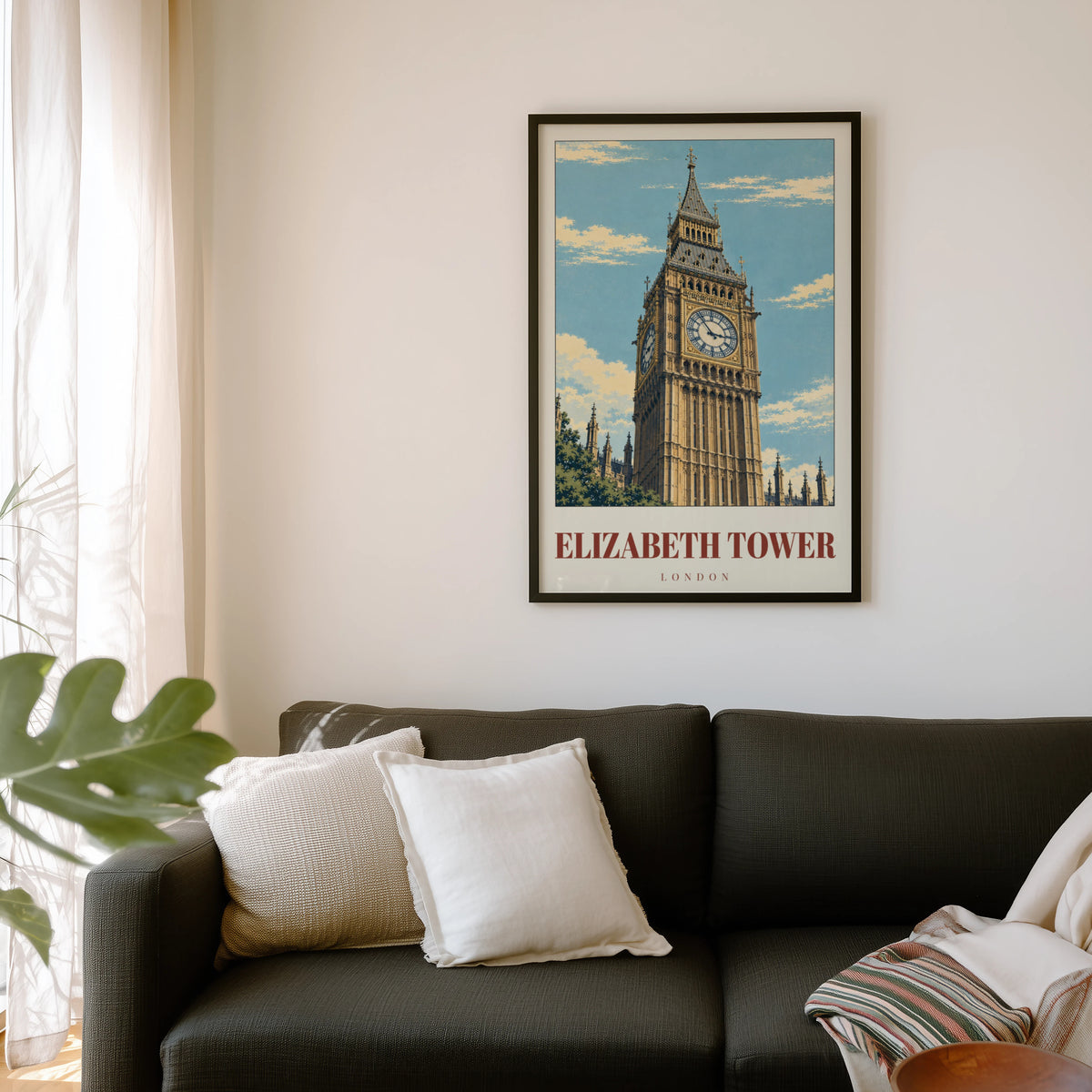 Vintage Elizabeth Tower Poster, London Wall Art Print