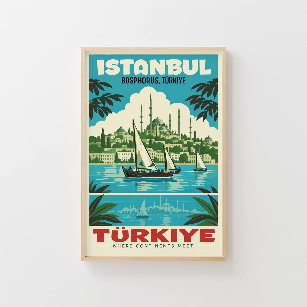 Vintage Istanbul Poster, Bosphorus Travel Print, Turkiye