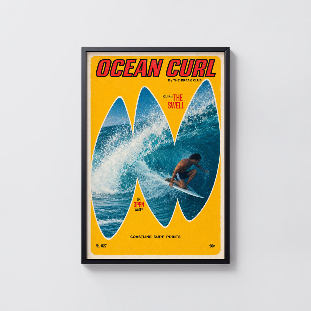 Vintage The Break Club Surf Print Poster, Ocean Curl