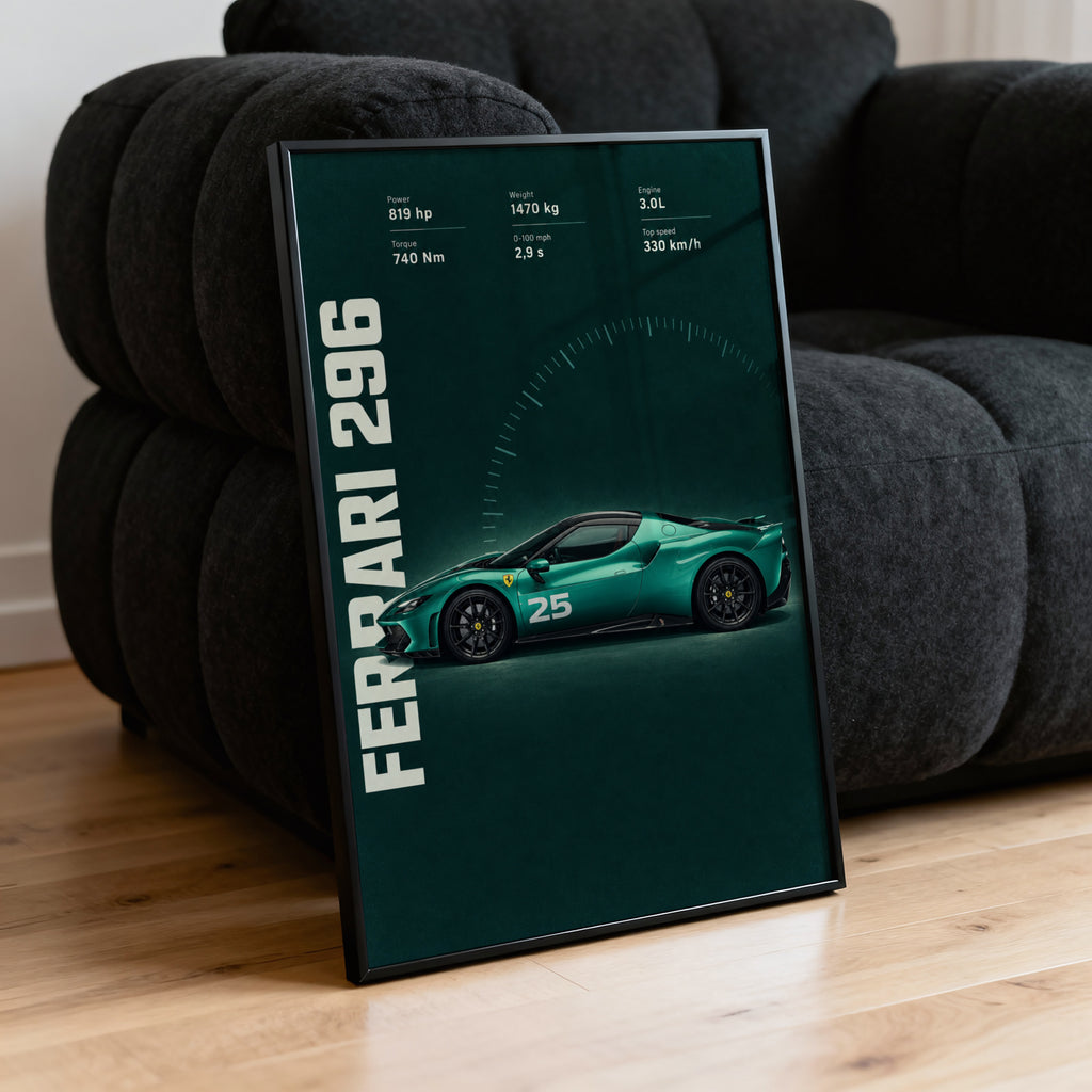 Vintage Ferrari 296 Print, Supercar Wall Art