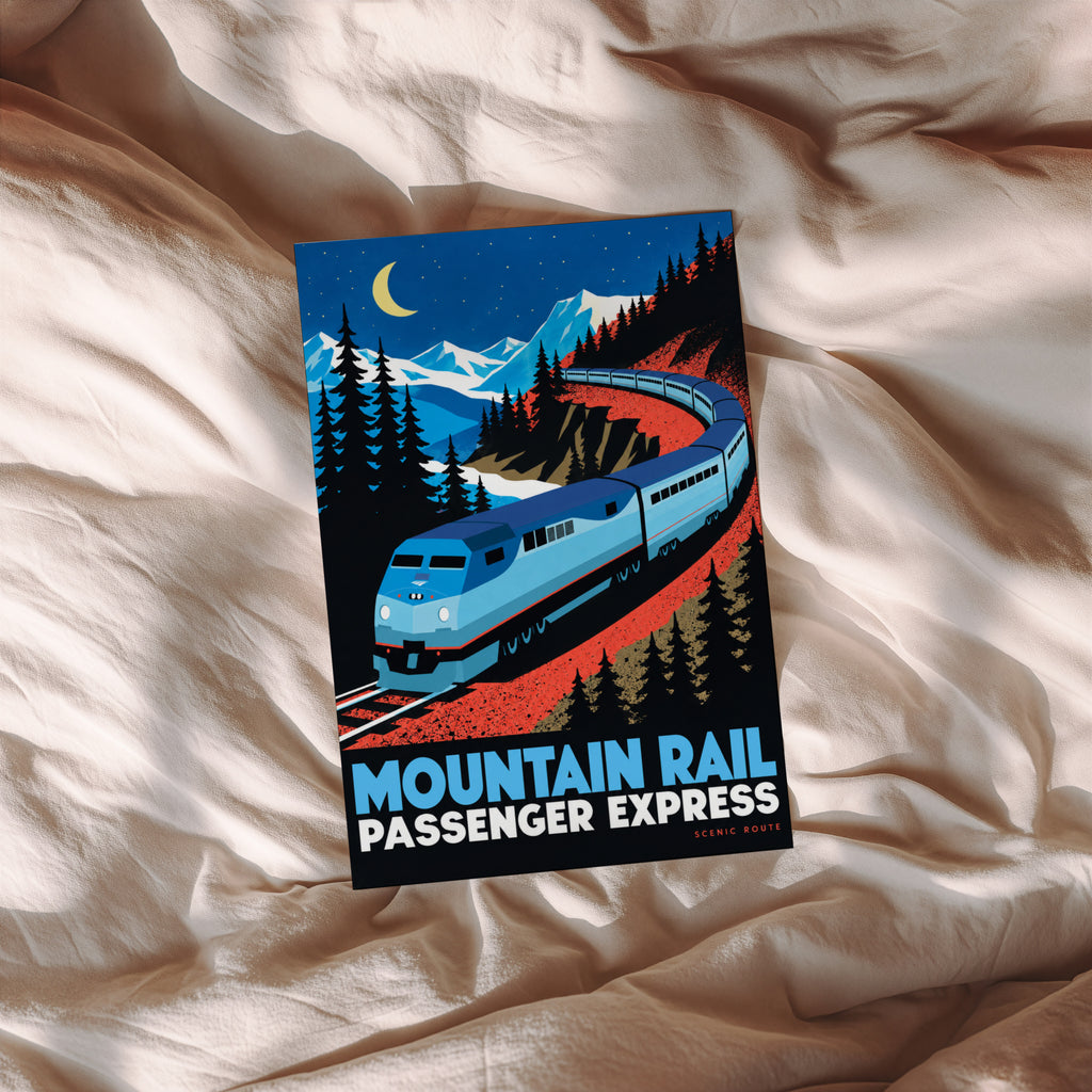 Vintage Train Print Poster, Mountain Rail Wall Art