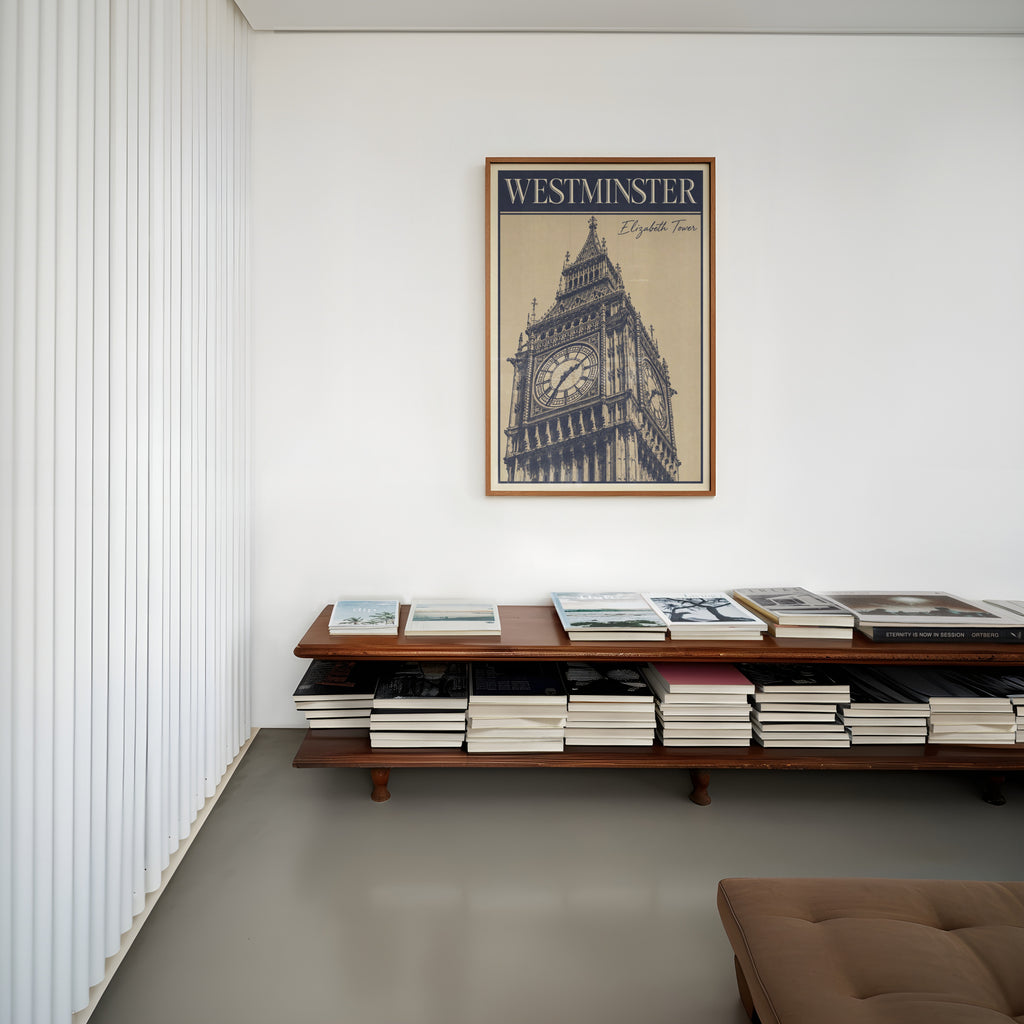 Vintage Westminster Poster, Elizabeth Tower Wall Art